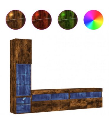 vidaXL 4 Piece TV Wall Units with LED Smoked Oak Engineered Wood