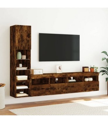 vidaXL 4 Piece TV Wall Units with LED Smoked Oak Engineered Wood