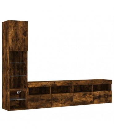 vidaXL 4 Piece TV Wall Units with LED Smoked Oak Engineered Wood