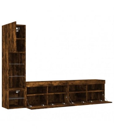 vidaXL 4 Piece TV Wall Units with LED Smoked Oak Engineered Wood