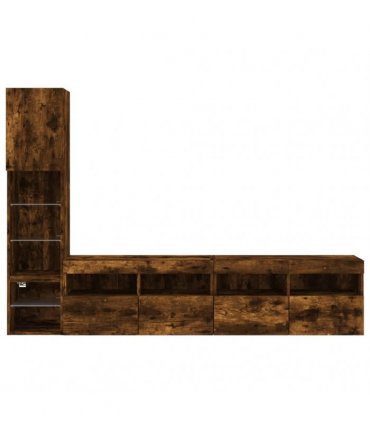 vidaXL 4 Piece TV Wall Units with LED Smoked Oak Engineered Wood