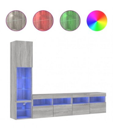 vidaXL 4 Piece TV Wall Units with LED Grey Sonoma Engineered Wood