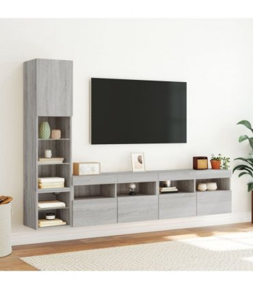 vidaXL 4 Piece TV Wall Units with LED Grey Sonoma Engineered Wood