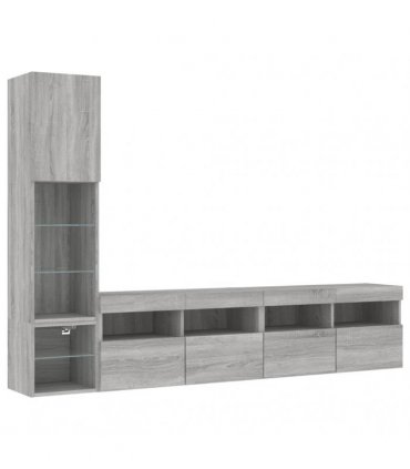 vidaXL 4 Piece TV Wall Units with LED Grey Sonoma Engineered Wood