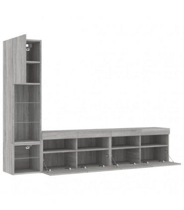 vidaXL 4 Piece TV Wall Units with LED Grey Sonoma Engineered Wood