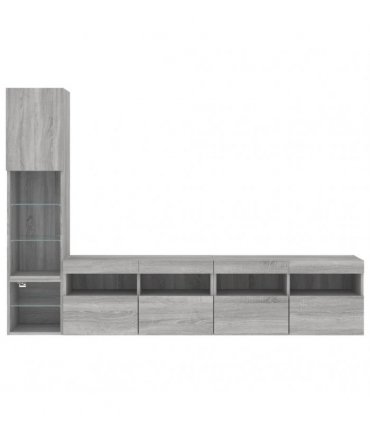 vidaXL 4 Piece TV Wall Units with LED Grey Sonoma Engineered Wood