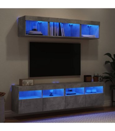 vidaXL 5 Piece TV Wall Units with LED Concrete Grey Engineered Wood