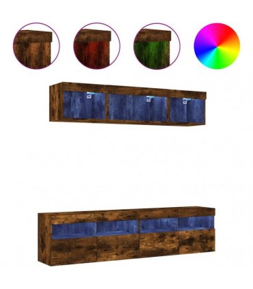 vidaXL 5 Piece TV Wall Units with LED Smoked Oak Engineered Wood
