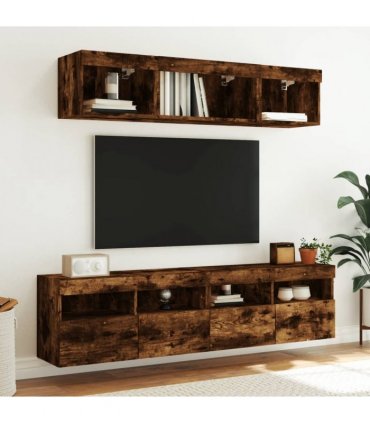 vidaXL 5 Piece TV Wall Units with LED Smoked Oak Engineered Wood