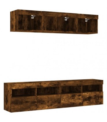 vidaXL 5 Piece TV Wall Units with LED Smoked Oak Engineered Wood
