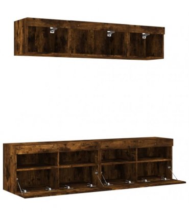 vidaXL 5 Piece TV Wall Units with LED Smoked Oak Engineered Wood