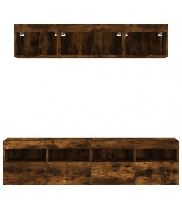 vidaXL 5 Piece TV Wall Units with LED Smoked Oak Engineered Wood