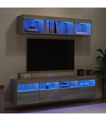 vidaXL 5 Piece TV Wall Units with LED Grey Sonoma Engineered Wood
