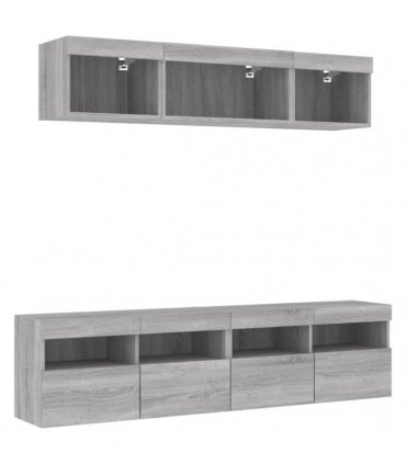 vidaXL 5 Piece TV Wall Units with LED Grey Sonoma Engineered Wood