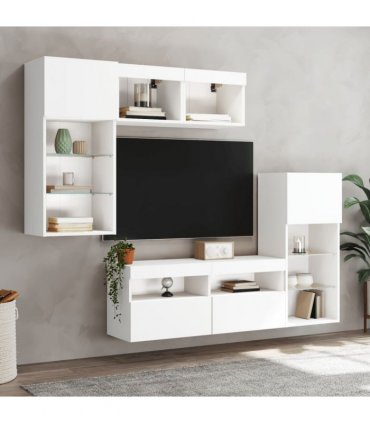 vidaXL 5 Piece TV Wall Units with LED White Engineered Wood