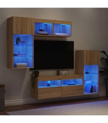 vidaXL 5 Piece TV Wall Units with LED Sonoma Oak Engineered Wood