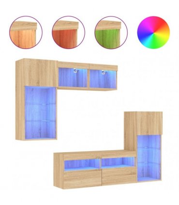 vidaXL 5 Piece TV Wall Units with LED Sonoma Oak Engineered Wood