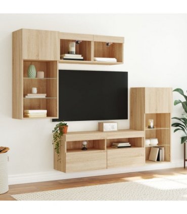 vidaXL 5 Piece TV Wall Units with LED Sonoma Oak Engineered Wood