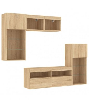 vidaXL 5 Piece TV Wall Units with LED Sonoma Oak Engineered Wood