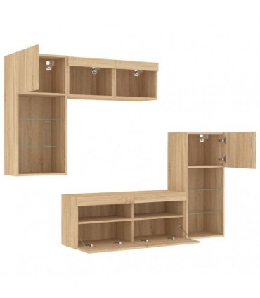 vidaXL 5 Piece TV Wall Units with LED Sonoma Oak Engineered Wood
