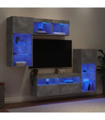 vidaXL 5 Piece TV Wall Units with LED Concrete Grey Engineered Wood