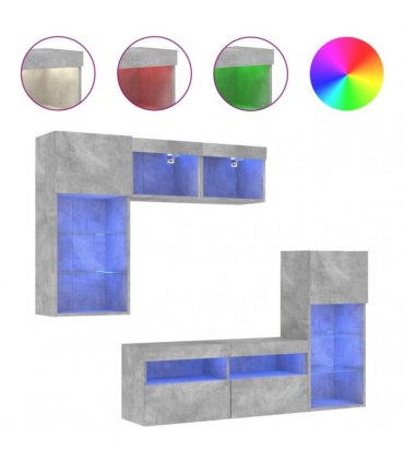 vidaXL 5 Piece TV Wall Units with LED Concrete Grey Engineered Wood