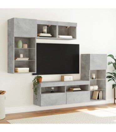 vidaXL 5 Piece TV Wall Units with LED Concrete Grey Engineered Wood
