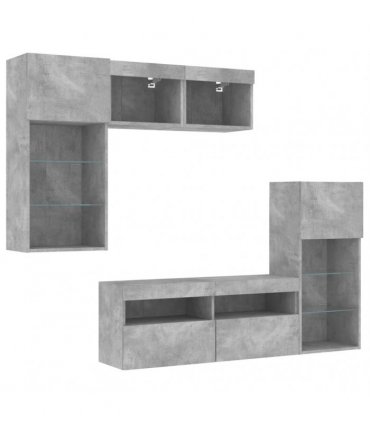 vidaXL 5 Piece TV Wall Units with LED Concrete Grey Engineered Wood