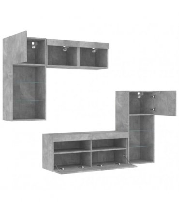 vidaXL 5 Piece TV Wall Units with LED Concrete Grey Engineered Wood