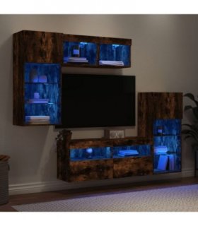 vidaXL 5 Piece TV Wall Units with LED Smoked Oak Engineered Wood