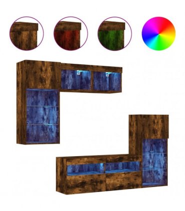 vidaXL 5 Piece TV Wall Units with LED Smoked Oak Engineered Wood