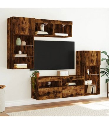 vidaXL 5 Piece TV Wall Units with LED Smoked Oak Engineered Wood