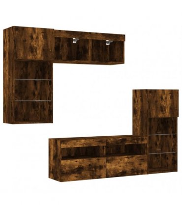 vidaXL 5 Piece TV Wall Units with LED Smoked Oak Engineered Wood