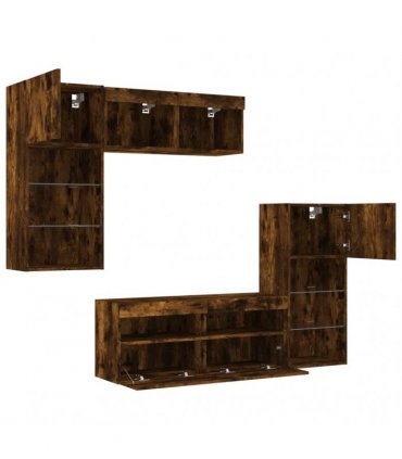 vidaXL 5 Piece TV Wall Units with LED Smoked Oak Engineered Wood