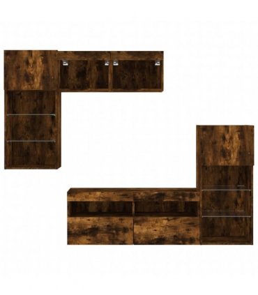 vidaXL 5 Piece TV Wall Units with LED Smoked Oak Engineered Wood