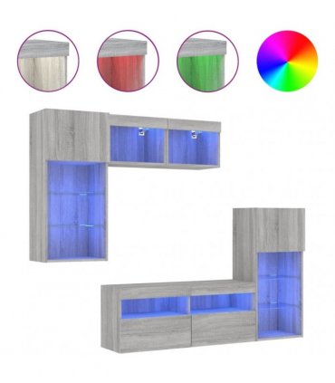 vidaXL 5 Piece TV Wall Units with LED Grey Sonoma Engineered Wood
