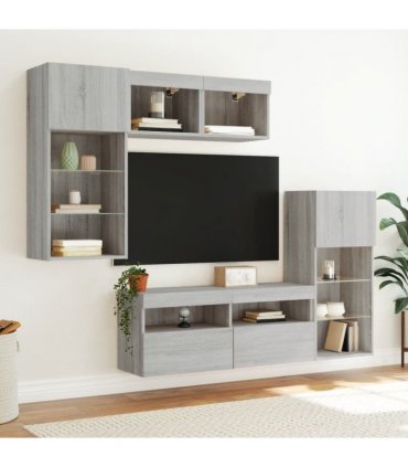 vidaXL 5 Piece TV Wall Units with LED Grey Sonoma Engineered Wood