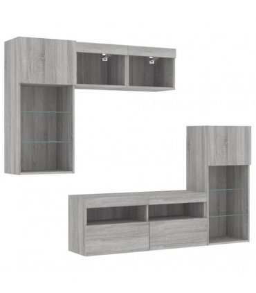 vidaXL 5 Piece TV Wall Units with LED Grey Sonoma Engineered Wood