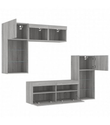 vidaXL 5 Piece TV Wall Units with LED Grey Sonoma Engineered Wood