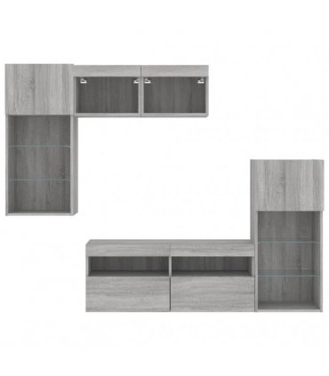 vidaXL 5 Piece TV Wall Units with LED Grey Sonoma Engineered Wood