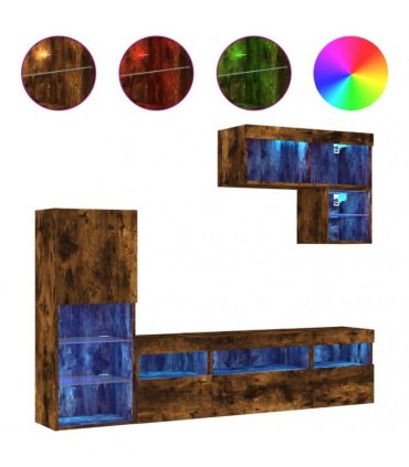 vidaXL 6 Piece TV Wall Units with LED Smoked Oak Engineered Wood