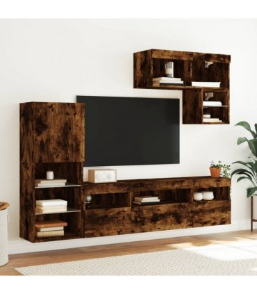 vidaXL 6 Piece TV Wall Units with LED Smoked Oak Engineered Wood