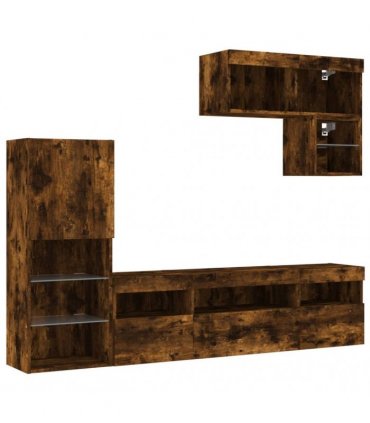 vidaXL 6 Piece TV Wall Units with LED Smoked Oak Engineered Wood
