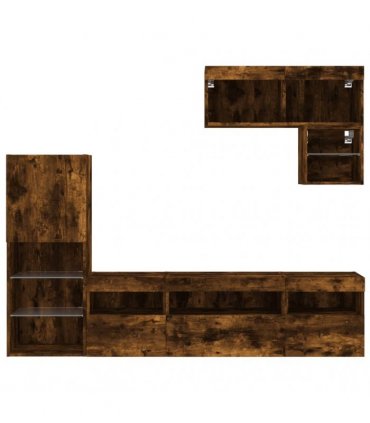 vidaXL 6 Piece TV Wall Units with LED Smoked Oak Engineered Wood