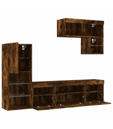 vidaXL 6 Piece TV Wall Units with LED Smoked Oak Engineered Wood