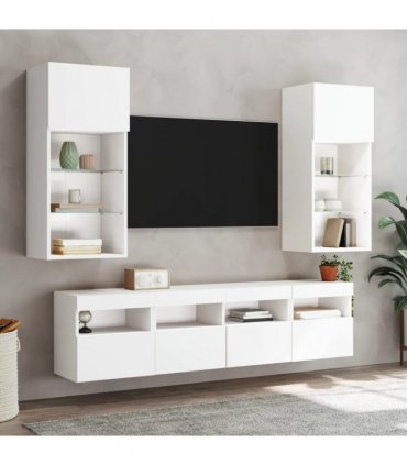 vidaXL 5 Piece TV Wall Units with LED White Engineered Wood