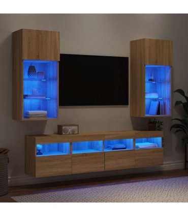 vidaXL 5 Piece TV Wall Units with LED Sonoma Oak Engineered Wood