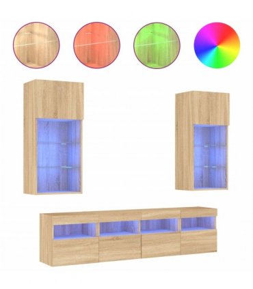 vidaXL 5 Piece TV Wall Units with LED Sonoma Oak Engineered Wood