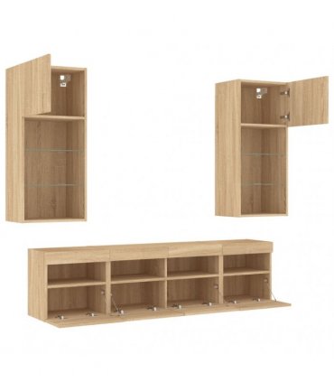 vidaXL 5 Piece TV Wall Units with LED Sonoma Oak Engineered Wood