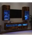vidaXL 5 Piece TV Wall Units with LED Smoked Oak Engineered Wood